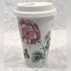 LENOX Butterfly Meadow Porcelain Thermal Travel Mug with Silicone Sip Top